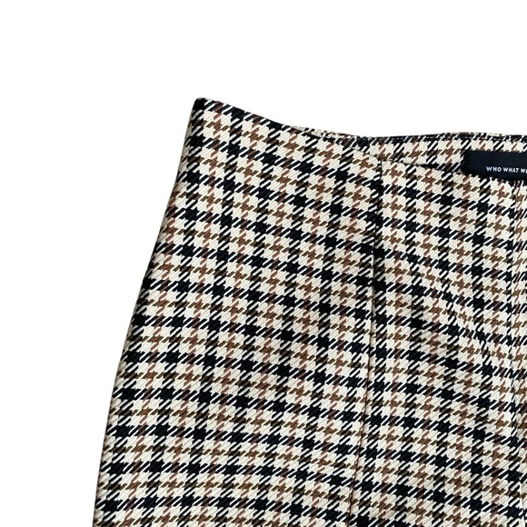 Who What Wear Houndstooth Plaid Straight Leg Pants Front Zip Brown Black 4 - Picture 2 of 8